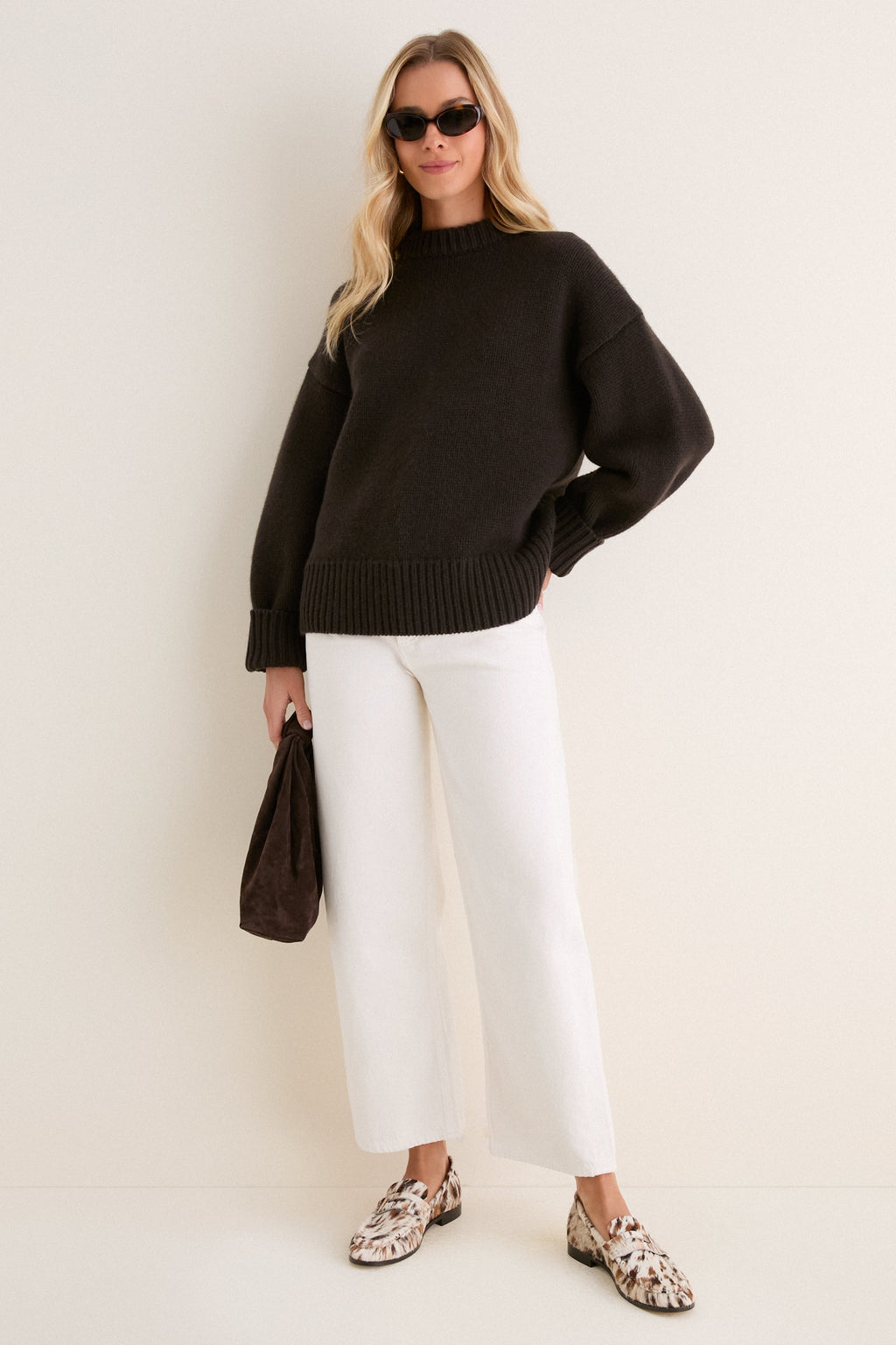 Espresso Genevieve Cashmere Wool Blend Crewneck Sweater