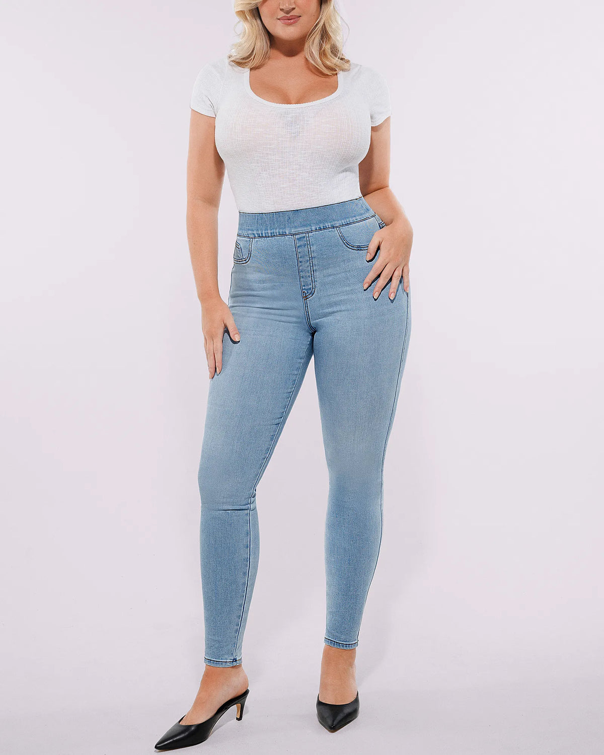 Bare Essentials High-Waisted Padded Hip Skinny Jeans