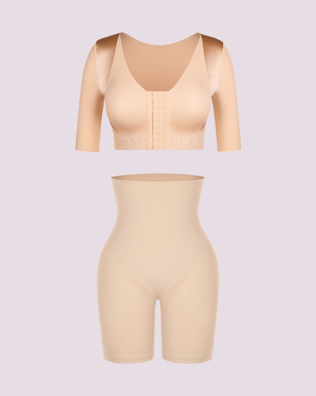 Elbow Sleeve Back Smoothing Top + Tummy Control Short Bundle