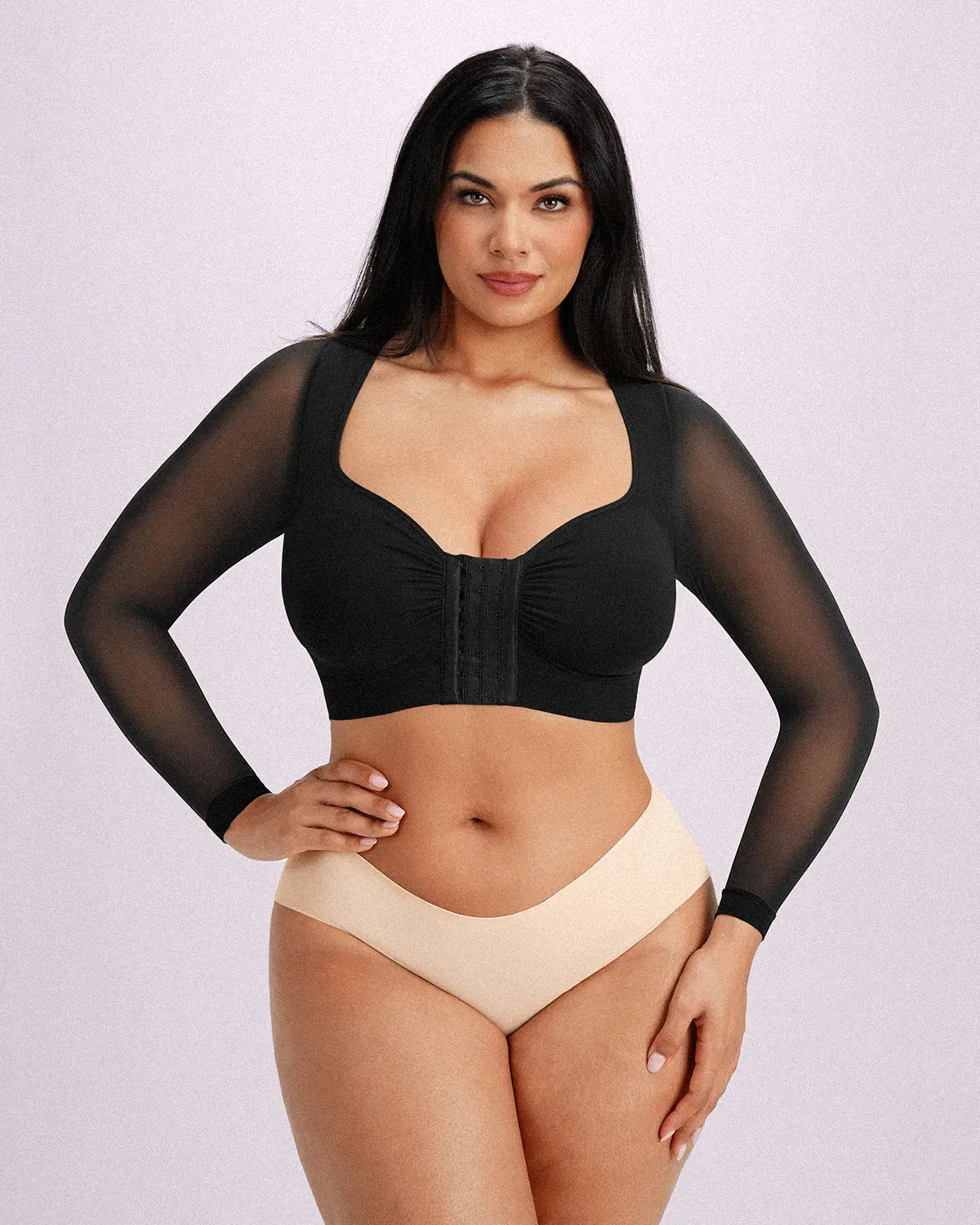 MistWeave Back Smoothing Front-Closure Long-Sleeve Top