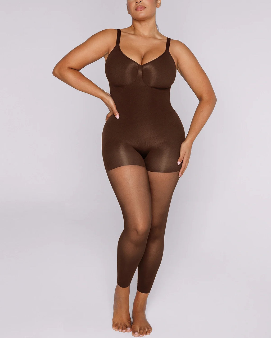 MistWeave full-coverage brown bodysuit combining shaping support and seamless layering
